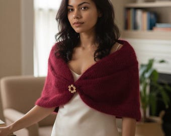 Bridal Shawl Wrap Wedding Stole Mohair Scarf Bridal Cover up Burgundy Shawl Wrap Bridal Shrug Bolero Wedding Shawl