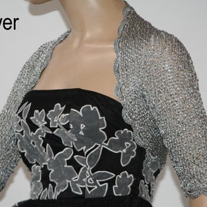 Silver shrug, Wedding shrug, Silver bolero, Bridal shoulders cover, Bridesmaids Cover up Bolero, Silver crochet shrug, Silver knit bolero image 1