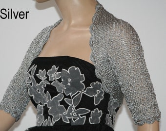 Silver shrug, Wedding  shrug, Silver bolero, Bridal shoulders cover, Bridesmaids Cover up Bolero, Silver crochet shrug, Silver knit  bolero