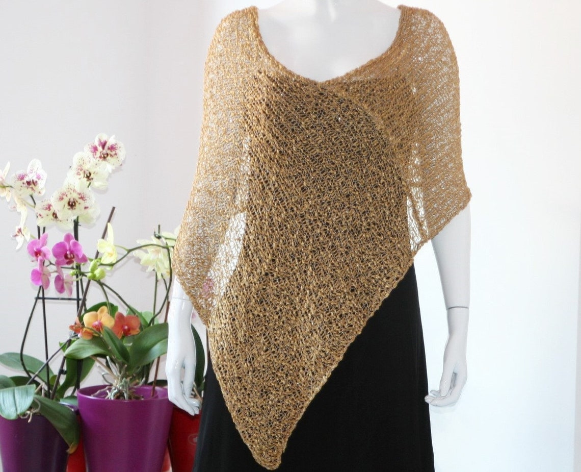 Gold Shrug Gold Shawl Wedding Shrug Knit Poncho Gold Etsy