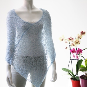 Blue shrug,Blue shawl, Blue Poncho, Knit poncho, Blue poncho, Bridal shoulders cover, Bridesmaids Cover up, Summer poncho,Blue Shawl
