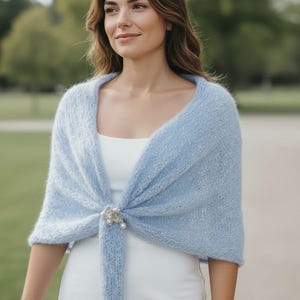 Blue Wedding Shawl, Bridal Shawl, Bridal Wedding Stole,  Light Blue Shawl,  Knit Shawl,  Capelet, Wedding Capelet, Bridesmaids Gift Shawl