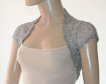 Silver shrug, Knitted shrug,  Crochet shrug, Wedding bolero, Wedding shrug, Shrug for summer, Bridal shoulders cover, Shrug for dresses