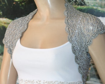 Gray knitted crochet shrug, Wedding bolero shrug, Bolero jacket, Lace shrug, Bridal shoulders cover, Bridesmaids Cover up Bolero