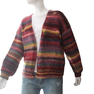 Unique Cardigan Striped Sweater, Crochet Sweater, Hand Knitted Warm Sweater, Oversize Sweater, Colorful cardigan, Multi Colored Sweater, S-M