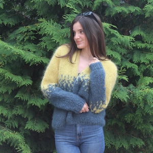 Mohair Cardigan, Chunky Knit Cardigan, Slouchy Fluffy Cardigan, Women Mohair Alpaca Wool Cardigan,