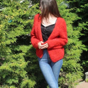 Mohair Cardigan, Chunky Knit Cardigan, Slouchy Fluffy Cardigan, Women Mohair Alpaca Wool Cardigan,