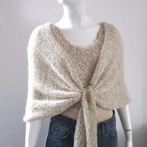 Light Gold Shawl, Winter Wedding Shawl, Bridal Shawl, Bridal Cover Up, Bridal Ivory Shawl,  Knit Shawl, Ivory Capelet, Wedding Capelet