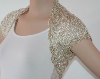 Gold shrug, Wedding  shrug, Gold bolero, Bridal shoulders cover, Bridesmaids Cover up Bolero, Summer shrug, Summer bolero, Shrug for dresses