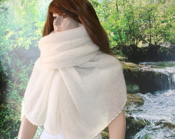 Shawls for dresses for weddings, Winter wedding shawl, Bridal shawls and wrap for wedding, Ivory mohair wrap  , Knitted shawl for bride