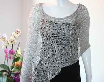 Gray silver shrug, Silver shawl, Wedding  shrug, Knit poncho, Silver poncho, Bridal silver shawl, Bridesmaids Cover up, Summer poncho