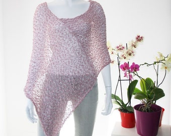 Dusty pink poncho,Pink shawl, Pink Poncho, Knit poncho, Cotton poncho,Bridal shoulders cover, Bridesmaids Cover up, Summer poncho,Knit Shawl