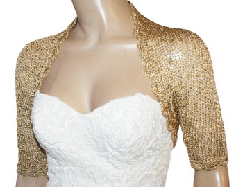 Coprispalle d'oro, coprispalle da sposa, bolero d'oro, copri spalle da sposa, damigelle d'onore coprono bolero, coprispalle all'uncinetto d'oro, bolero a maglia d'oro