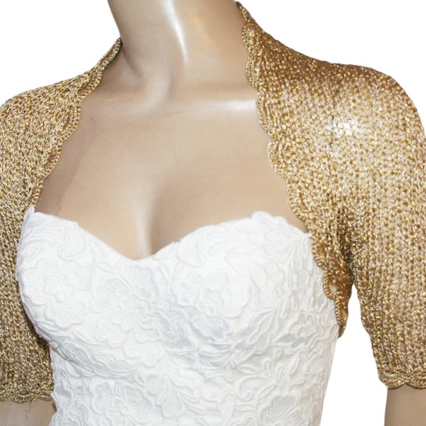 Gold shrug, Wedding  shrug, Gold bolero, Bridal shoulders cover, Bridesmaids Cover up Bolero, Gold crochet shrug, Gold knit  bolero