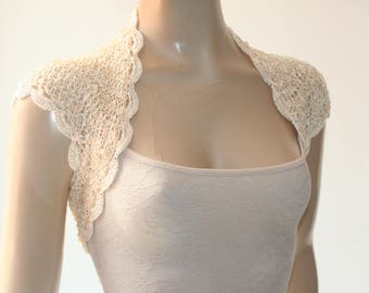Peach knitted  crochet shrug/ Wedding bolero shrug//Bolero jacket/Lace shrug/Bridal shoulders cover/Bridesmaids Cover up Bolero