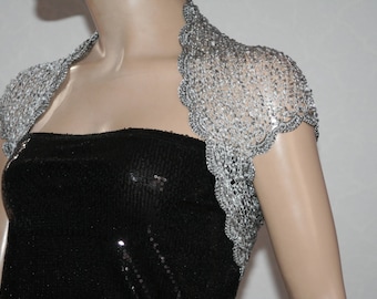 Gray silver knitted crochet shrug/ Wedding shrug/Silver bolero/Bridal shoulders cover/Bridesmaids Cover up Bolero