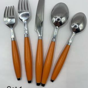 5 pc Fiesta flatware silverware set - Tangerine Orange - Homer Laughlin - Stainless steel - Fiesta branded