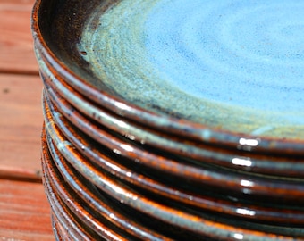 Stoneware Dinnerware Plate Cobalt Blue and Mahogany Brown