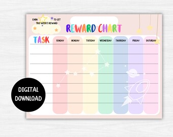 Kids Reward Chart, Childrens Chore Chart, Space Theme, Digital Download, Printable