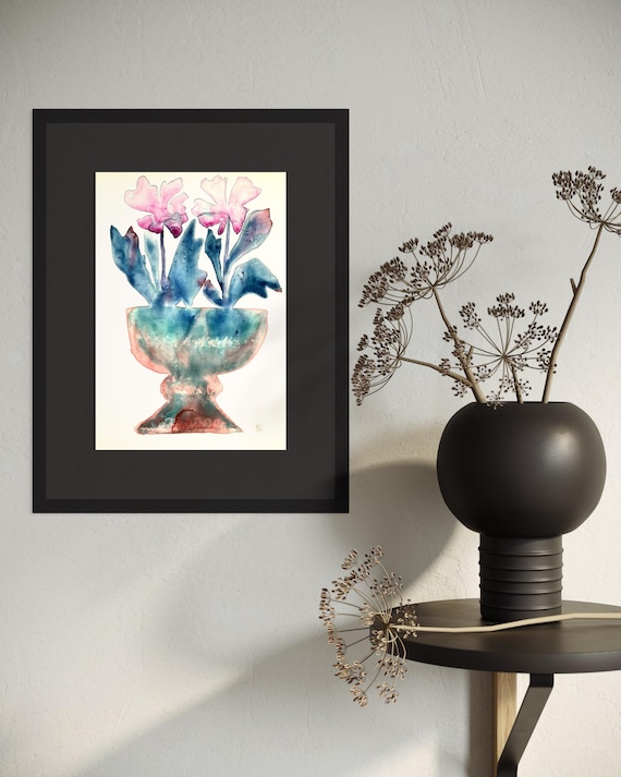 Abstract flowers, original painting, watercolor and ink, Eva Fialka