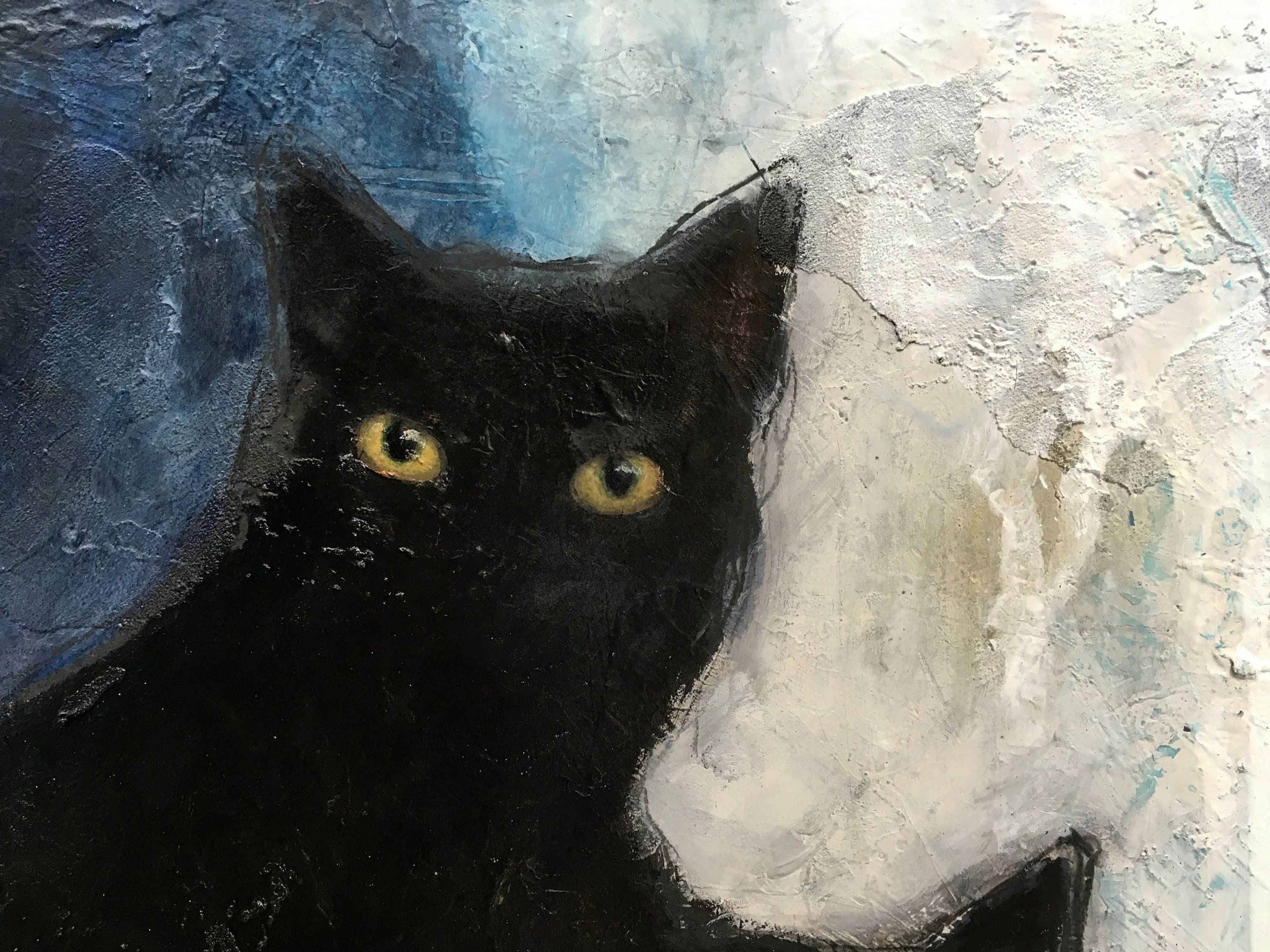 Original abstract cat painting, black cats,acrylic painting