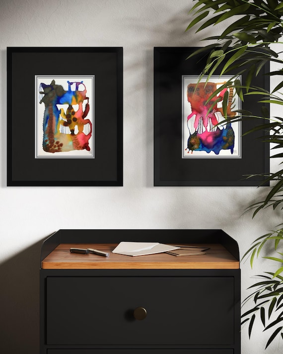 Two Abstracts 4, set of two original watercolor paintings, Eva Fialka