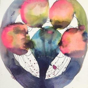 Abstract, original watercolor painting, vibrant colors, Eva Fialka