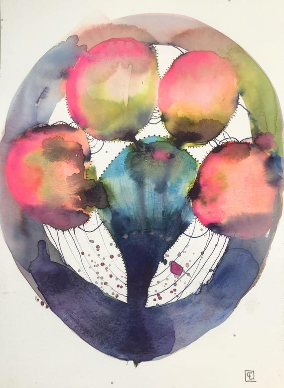 Abstract, original watercolor painting, vibrant colors, Eva Fialka