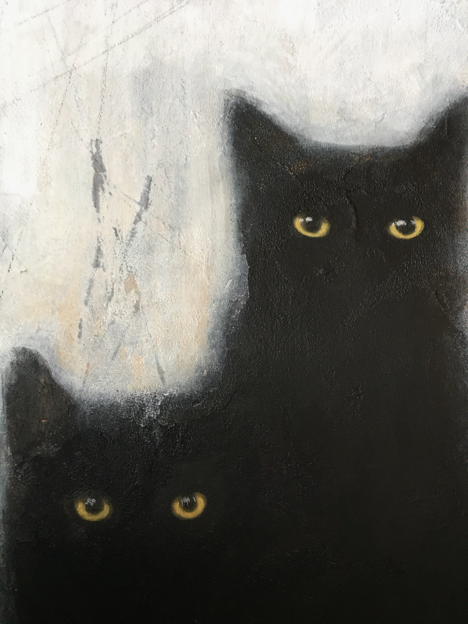 Original abstract cat painting, black cats,acrylic painting