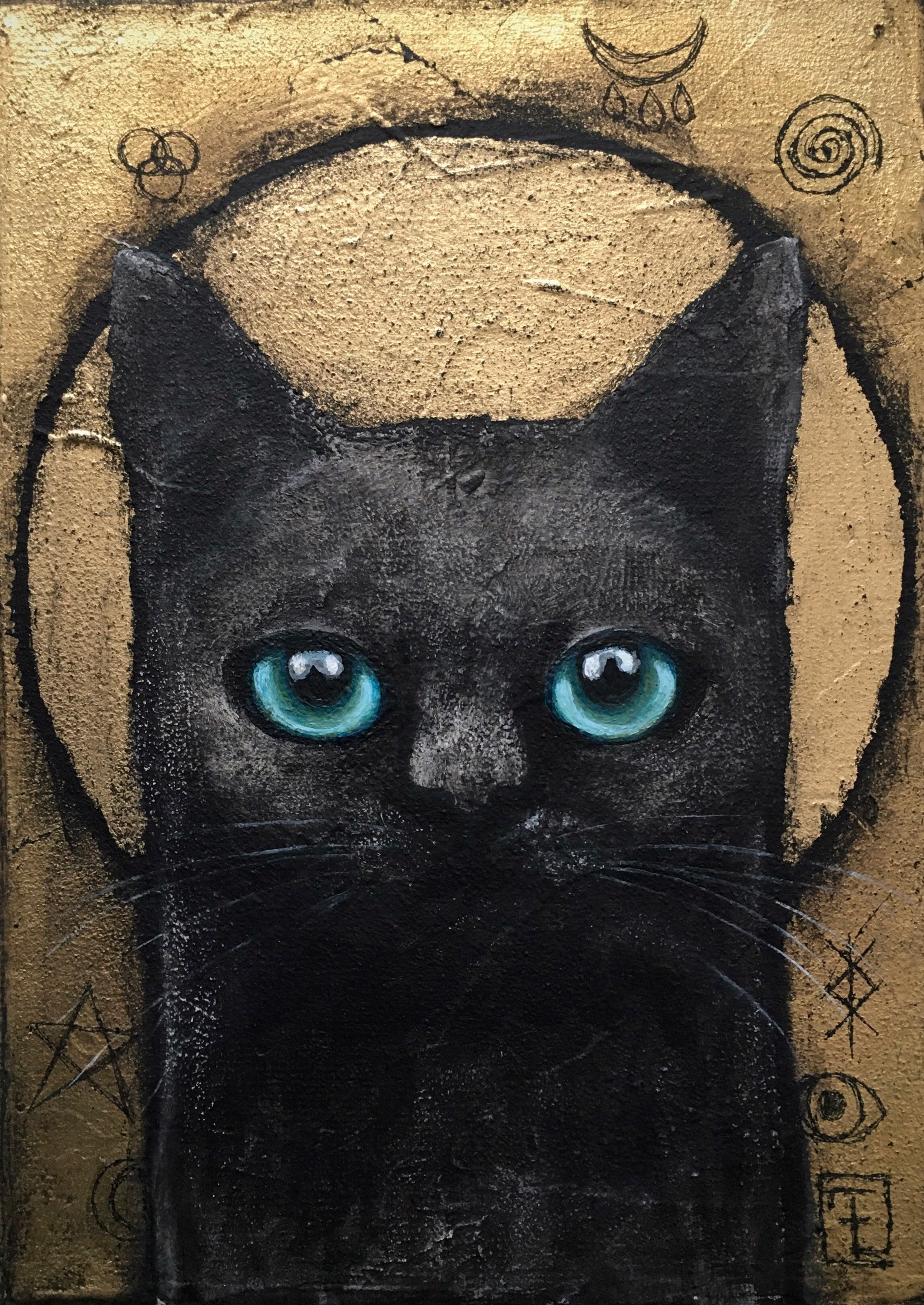 Original abstract cat painting, black cats,acrylic painting