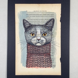 Max, originele inkt en aquarel tekening op oude boekpagina Eva Fialka