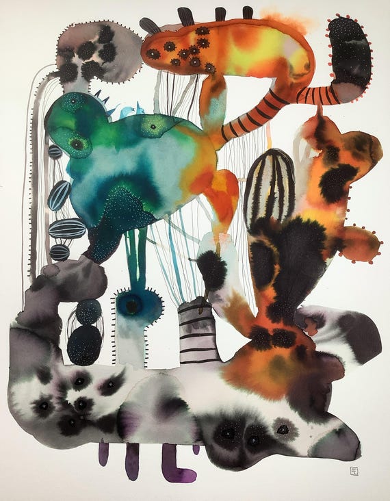 Abstract 40502, original abstract watercolor painting, Eva Fialka