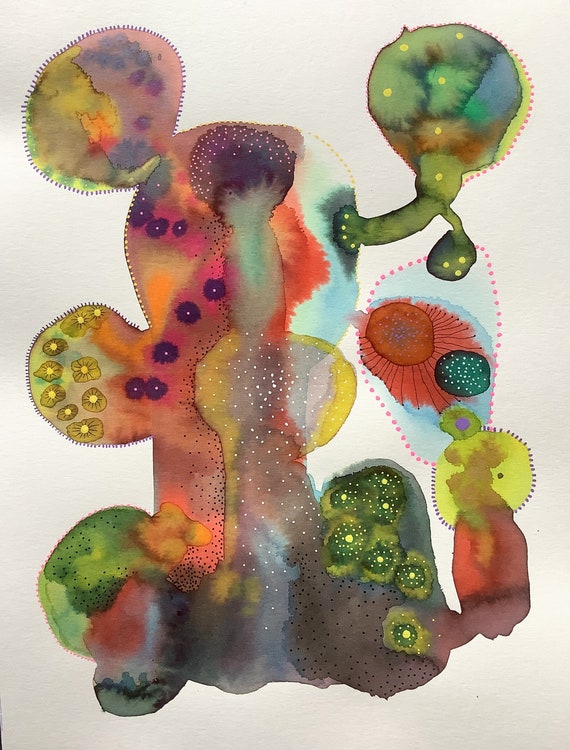 Abstract watercolor, original watercolor painting on paper, Eva Fialka