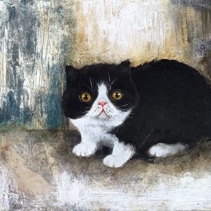 Mignon petit chat exotique ,peinture acrylique originale sur carton entoilé de Eva Fialka