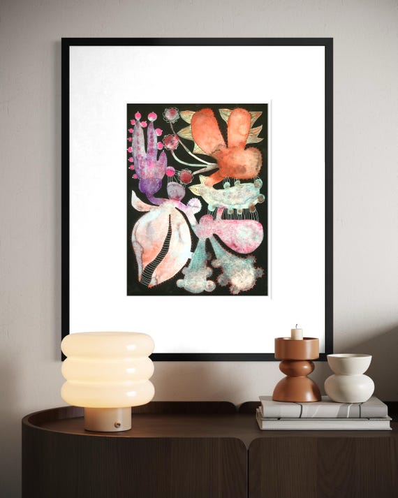 Abstract, original abstract painting, watercolor and gouache on paper, Eva Fialka