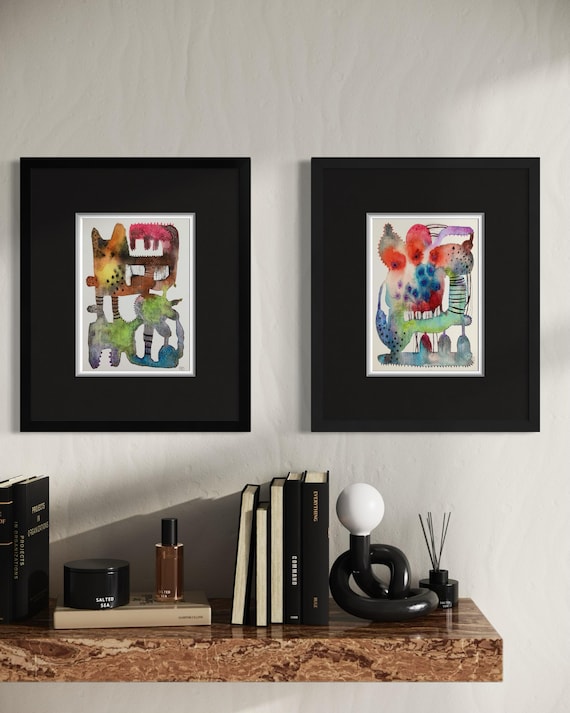 Two Abstracts 2, set of two original watercolor paintings, Eva Fialka