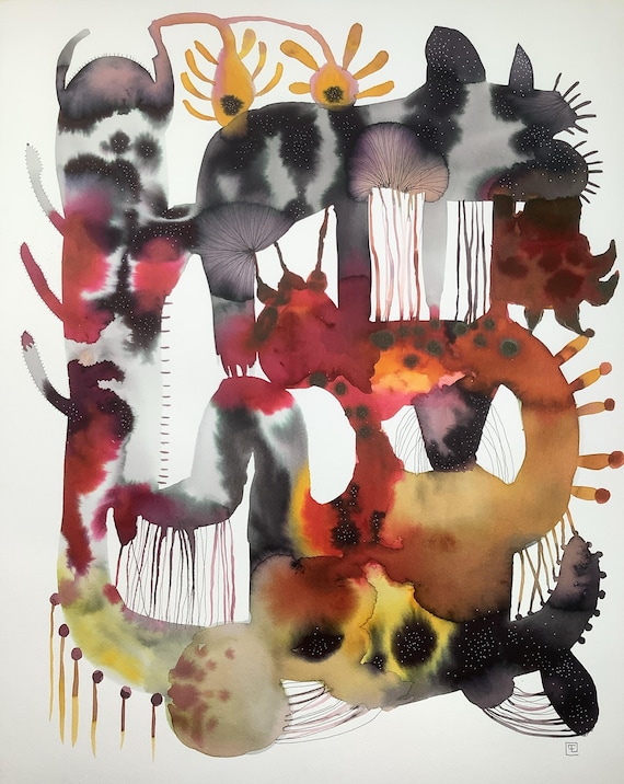 Abstract 40505, original abstract watercolor painting, Eva Fialka