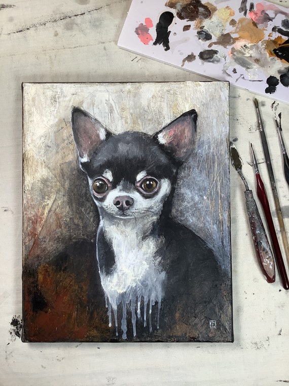 Chihuahua, portrait of chihuahua original painting, textured acrylic on canvas Eva Fialka