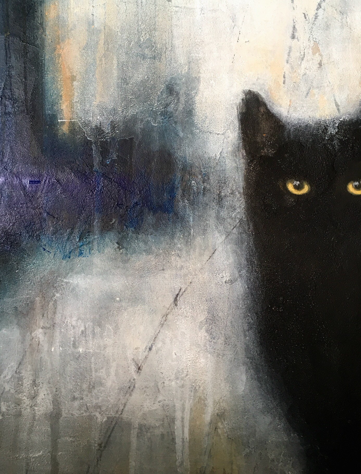 Original abstract cat painting, black cats,acrylic painting