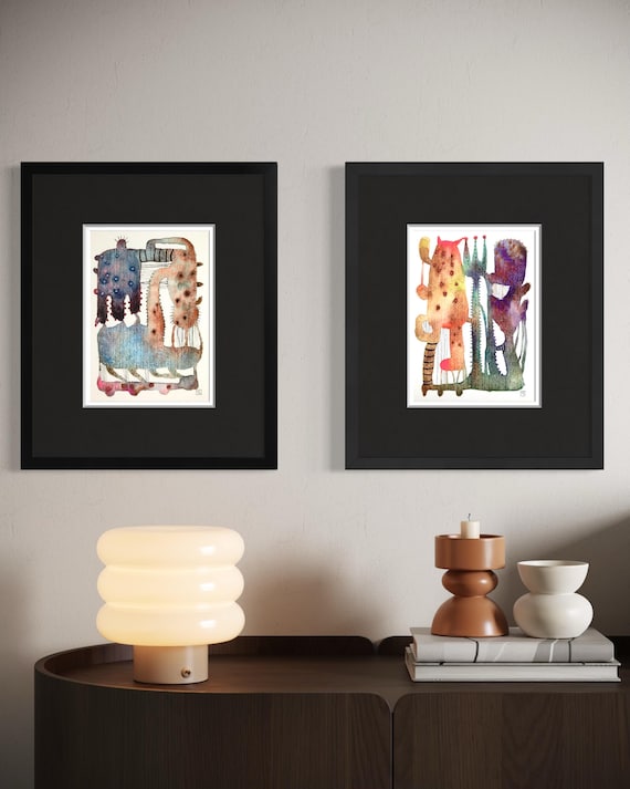 Two Abstracts 3, set of two original watercolor paintings, Eva Fialka