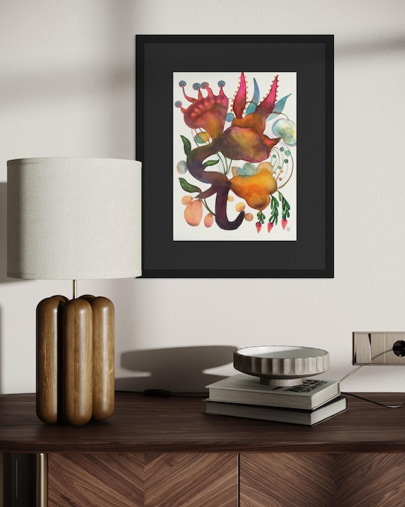 Abstract flowers, original painting, watercolor, ink and gouache on paper, Eva Fialka