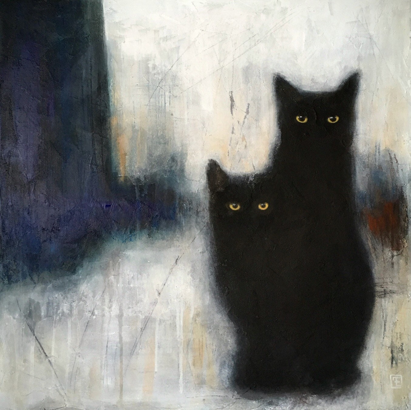 Original abstract cat painting, black cats,acrylic painting