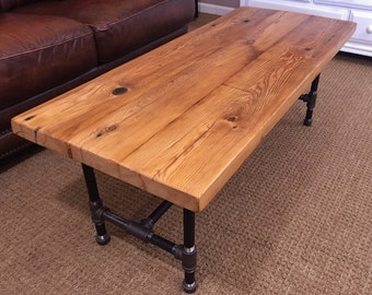Reclaimed Wood Coffee Table, Media Stand, Industrial Pipe Legs, Salvaged Great Lakes Barn Wood, FREE SHIPPING