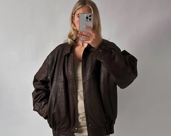 Women Handmade Oversize Bomber Lambskin Soft Real Leather Jacket Women Casual Wear Oversize Genuine Brown Leather Jacket Ladies Jacket Etsy