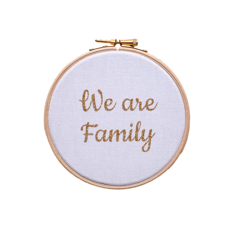 Cadre en Bois et Tissu We Are Family Blanc Doré Pailleté
