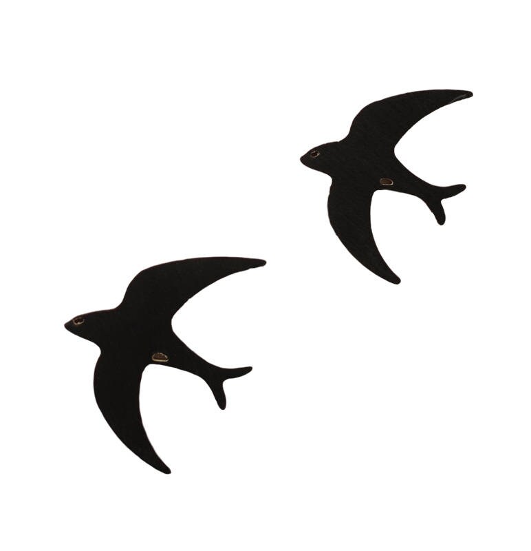 Lot de 2 Hirondelles en Bois Noir - Andorinha Porte-Bonheur Décoration Famille Maison