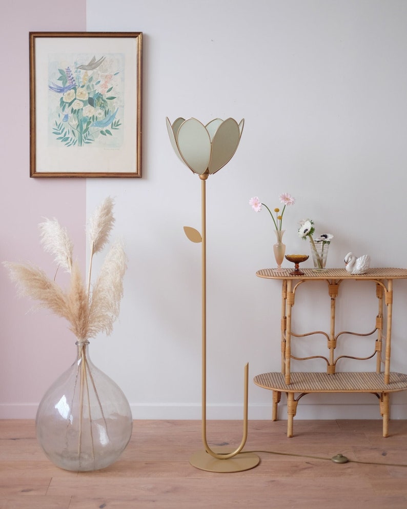 Eenvoudige bloemenvloerlamp en lampenkap Eucalyptus afbeelding 1