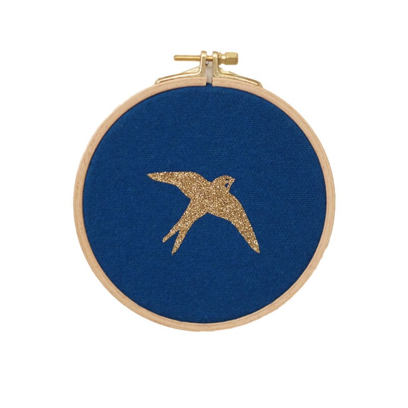 Cadre Hirondelle Bleu Canard et Doré - Amour Paix Déco Maison