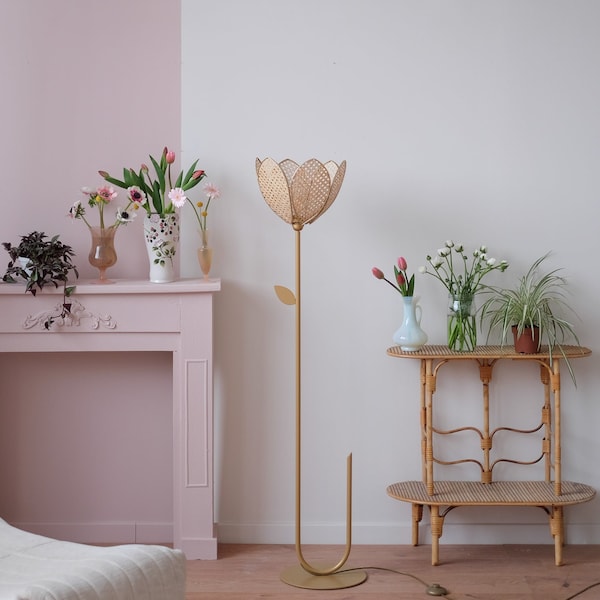 Lampadaire et Abat-jour Fleur simple - Cannage