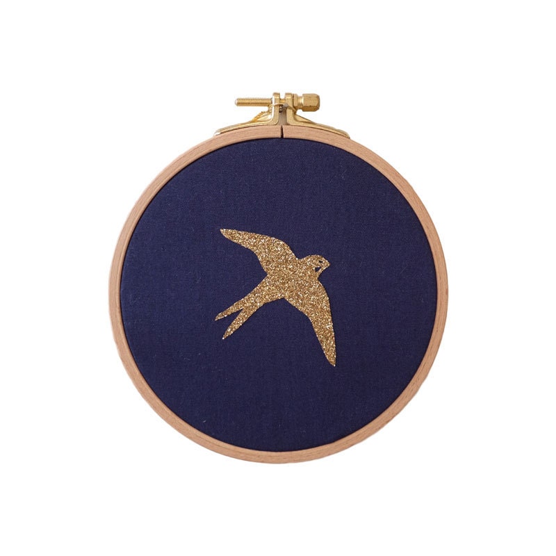 Cadre Hirondelle Bleu Navy et Doré - Amour Paix Déco Maison